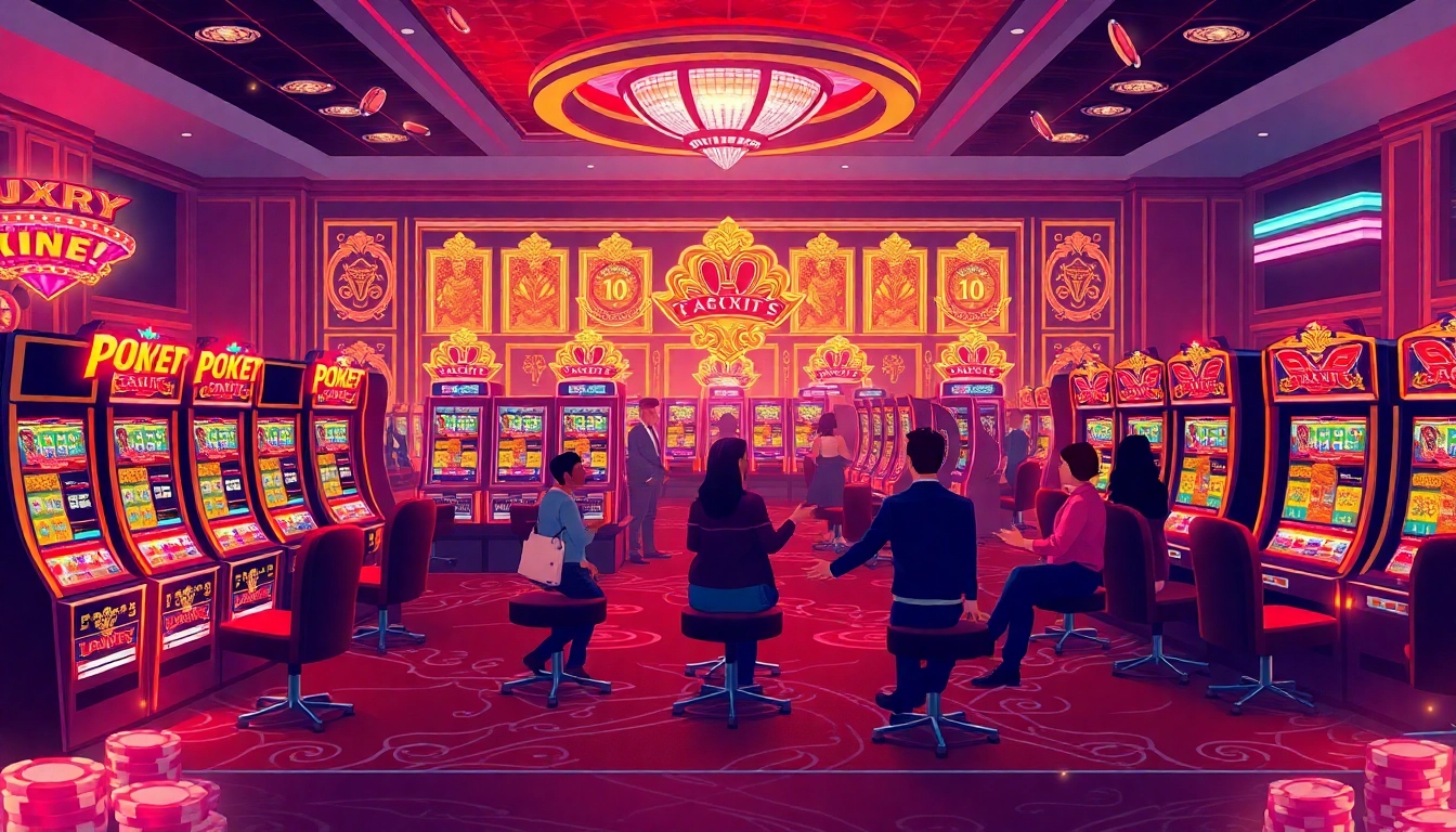 Visual of a luxurious casino slot area showcasing luxury12 experience with players engaged in exciting gameplay.