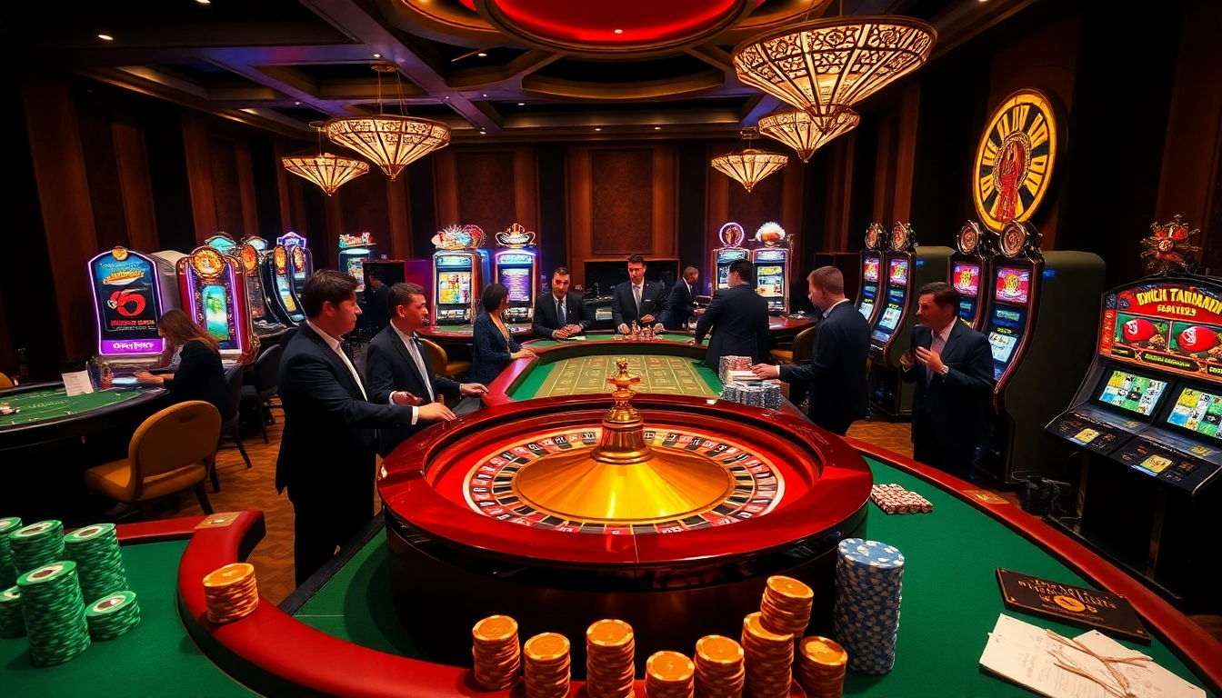 Engaging players at the roulette table in a luxury casino setting depicting excitement found at https://urr88.com/.
