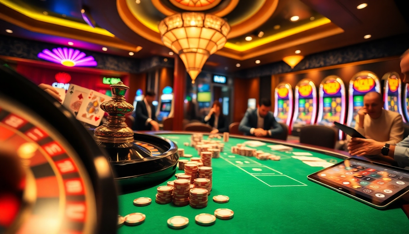 Intense gambling action at lc88 Casino featuring roulette, poker chips, and modern gaming interface.