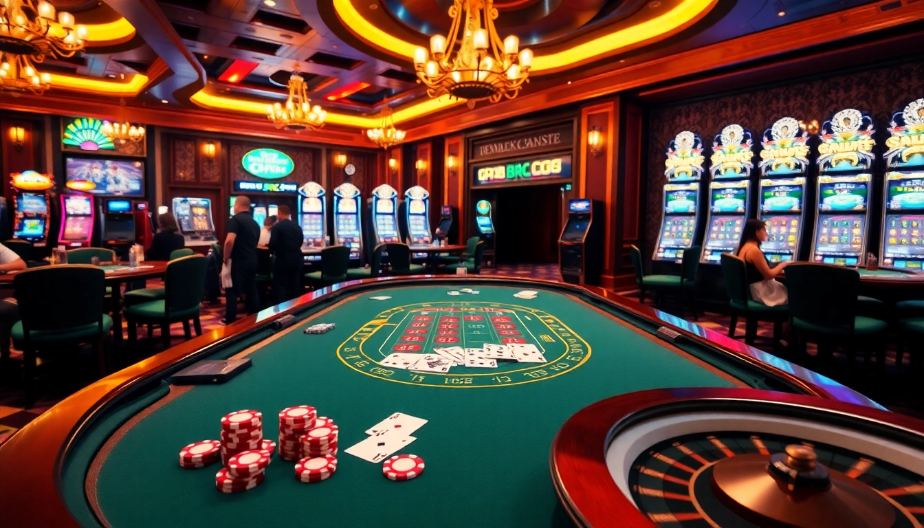 Experience the thrill of RR88 at a luxurious casino with vibrant tables and lively gameplay.