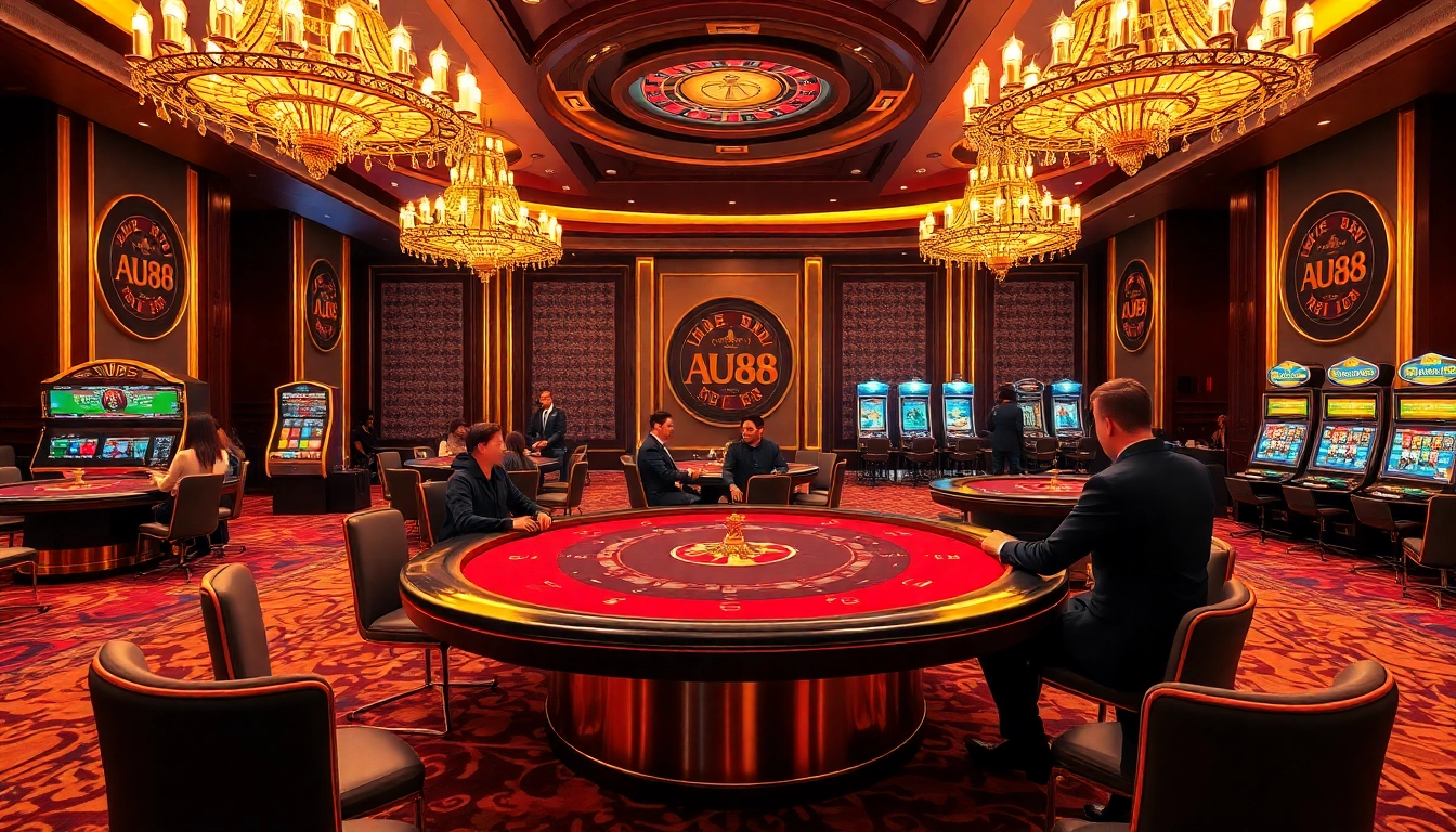Players enjoy a high-stakes poker game at AU88 casino, adding to the excitement.