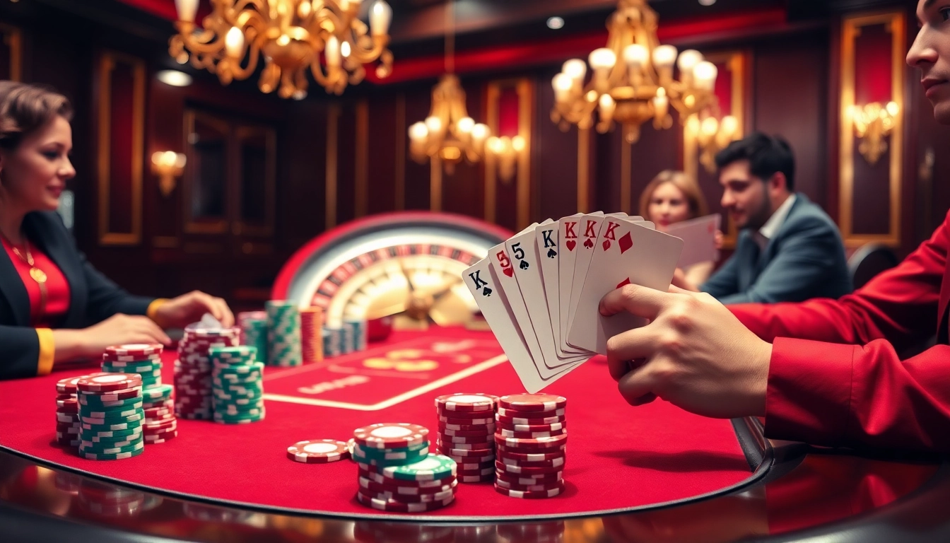 Engaging high-stakes poker game featuring KK55-themed cards and vibrant casino atmosphere.