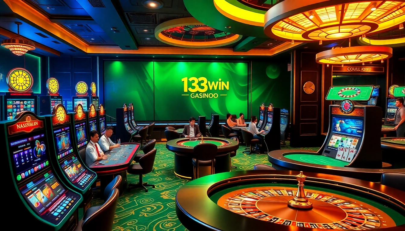Engaging gamblers at https://13win.group/ with an exciting virtual casino scene showcasing table games and slots.