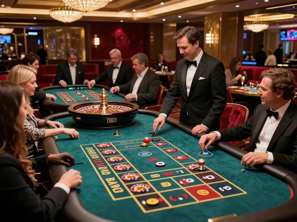 House players experiencing excitement at Nhà cái KONG88 roulette table, rich decor, electrifying atmosphere.