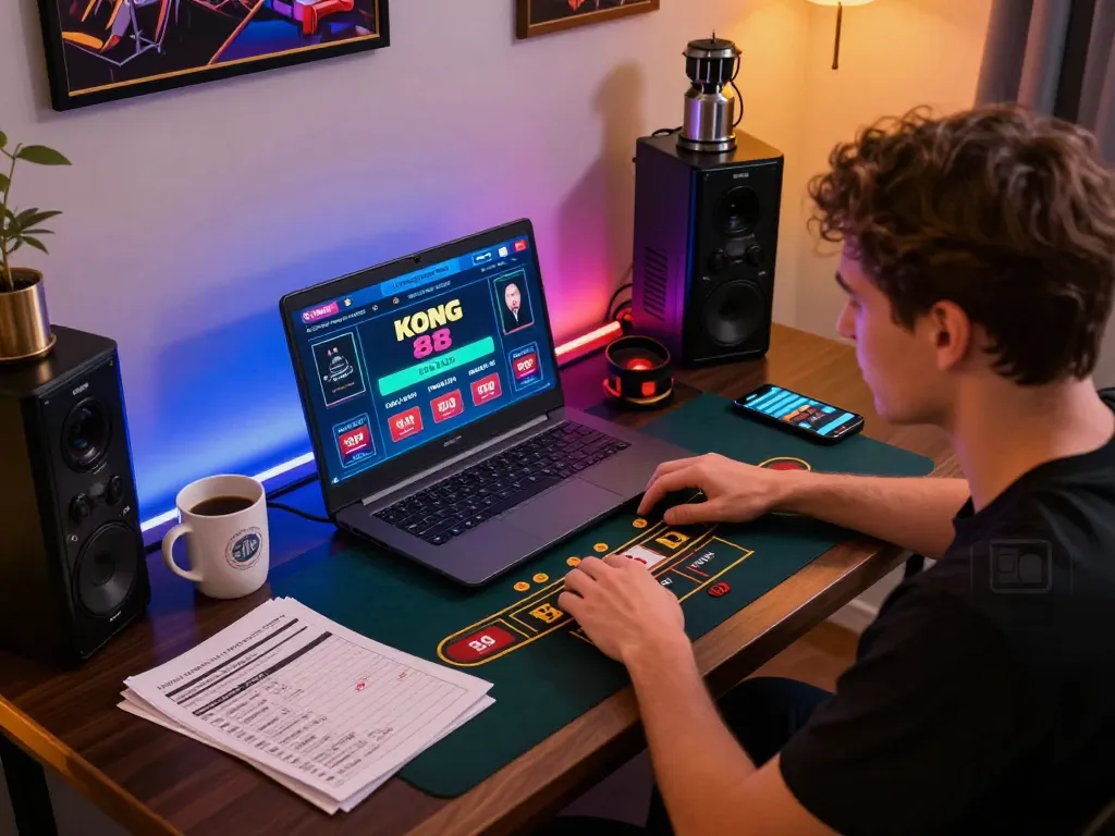 KONG 88 gaming session illustrates exciting live dealer blackjack play with strategic betting notes nearby.