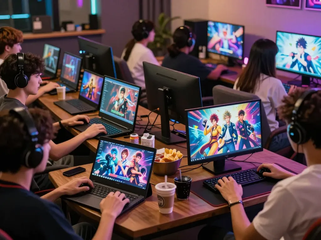 Engaged players enjoying immersive porngames in a cozy gaming lounge.