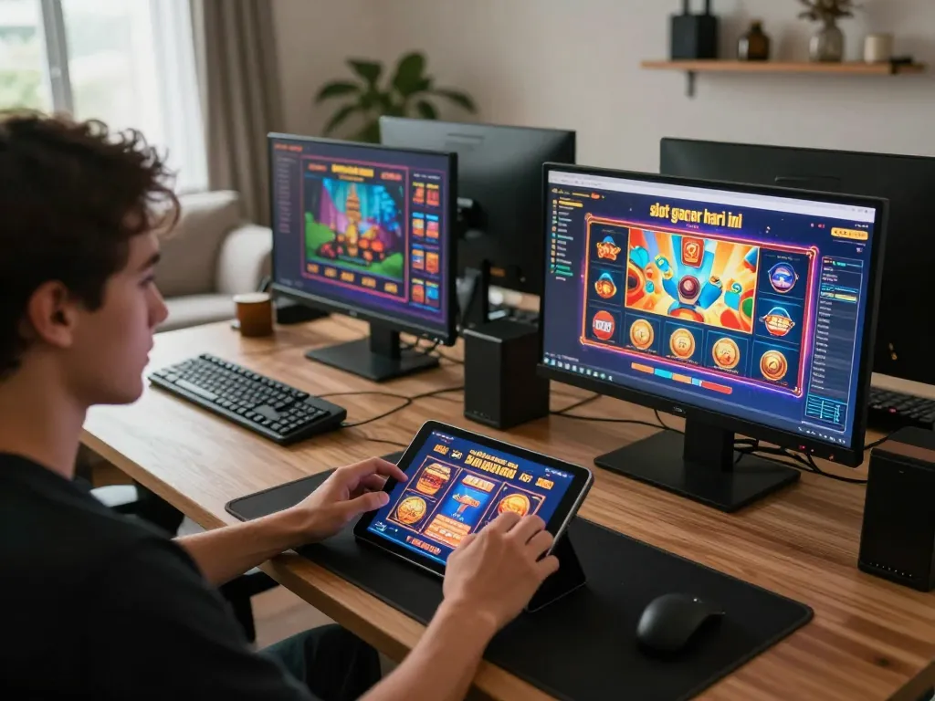 Engage with slot gacor hari ini as a player enjoys vibrant online casino games.
