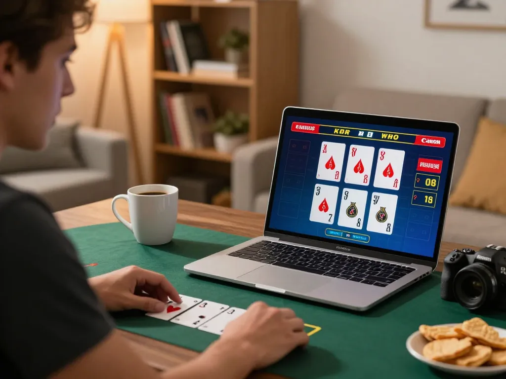 Engaged player experiences tg88 live dealer blackjack on a warm home setup, focusing on strategic gameplay.