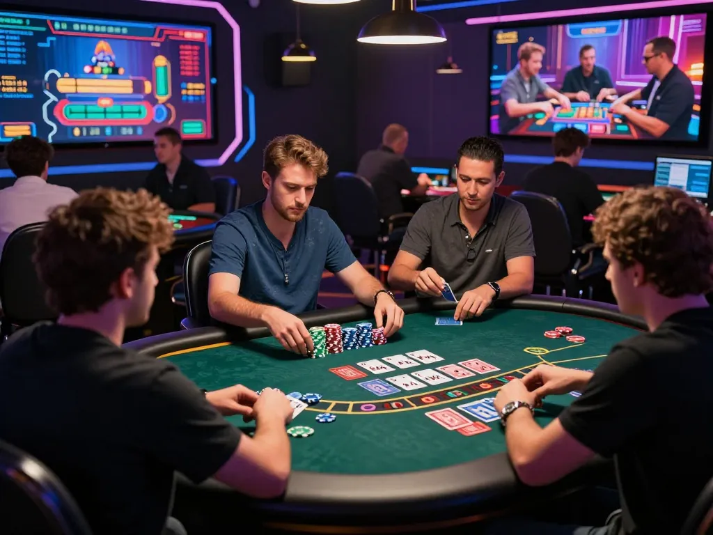 Free credit baccarat gaming scene with enthusiastic player at live dealer table, vibrant casino atmosphere.