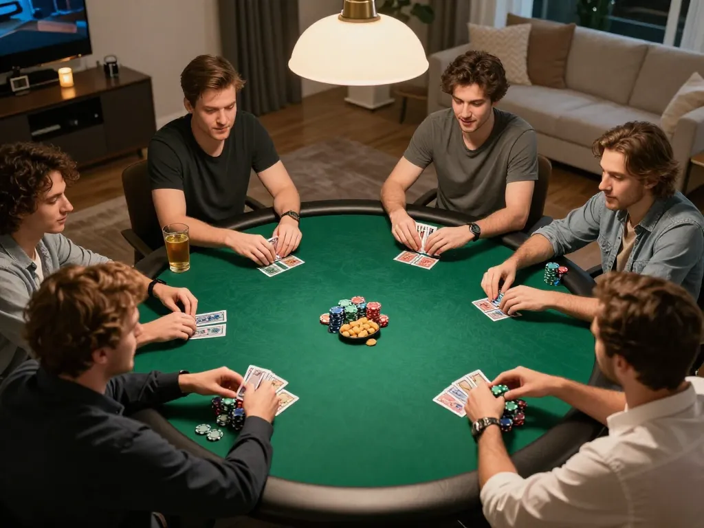 Exciting poker gameplay among friends at home, highlighting sc88 community bonding over strategy.