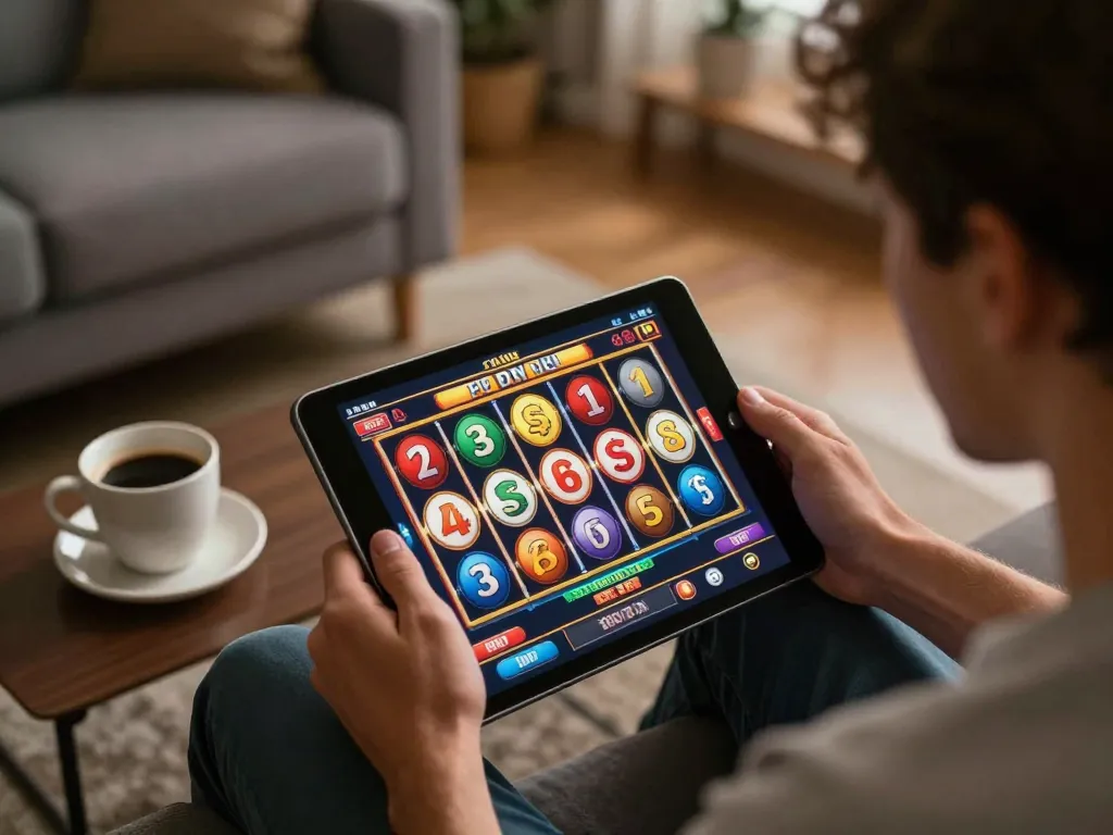 Engaging gameplay experience on hm88 mobile interface showcasing exciting slot machines in a comfortable home environment.