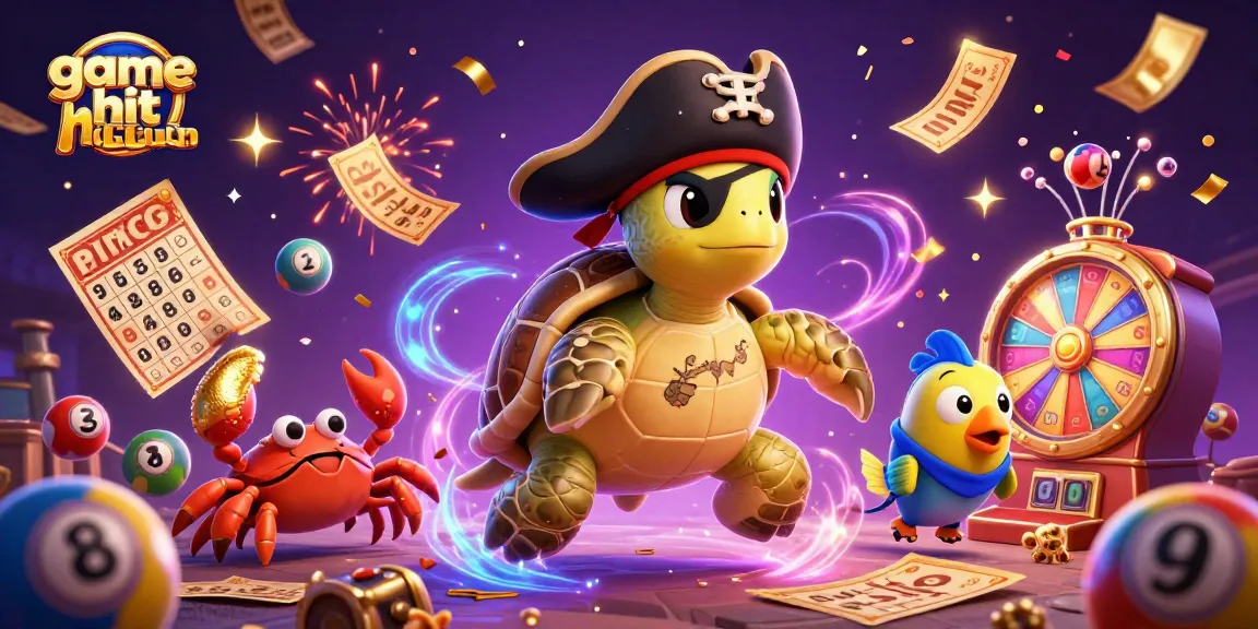 Engage in excitement at game hit club with vibrant lottery elements and animated characters.