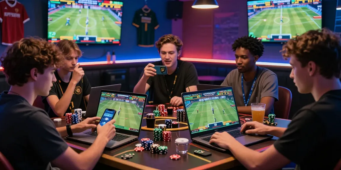 Engaged players using OPEN88 for online betting in a vibrant lounge, showcasing the thrill and excitement of live sports wagering.