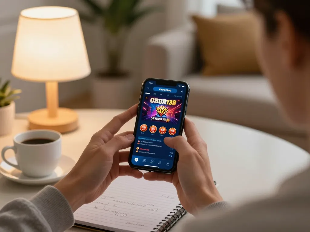 Screenshot of a player using the OBOR138 app for situs gacor online gaming, focusing on mobile strategies and gameplay.