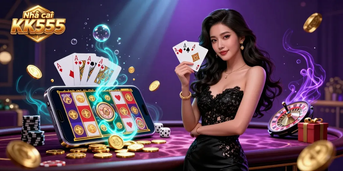 Experience thrilling gameplay at Nhà cái KK555 with glamorous casino atmosphere and exciting gaming elements.