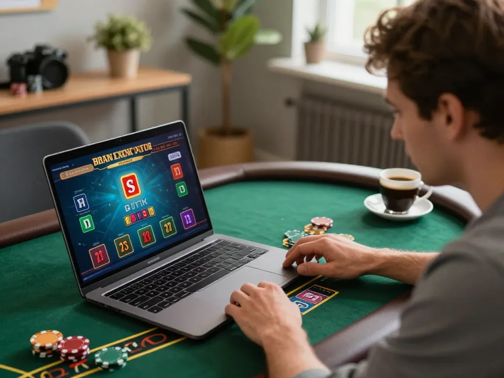 Player strategizing winning moves in lc88 blackjack game on laptop during cozy home session.