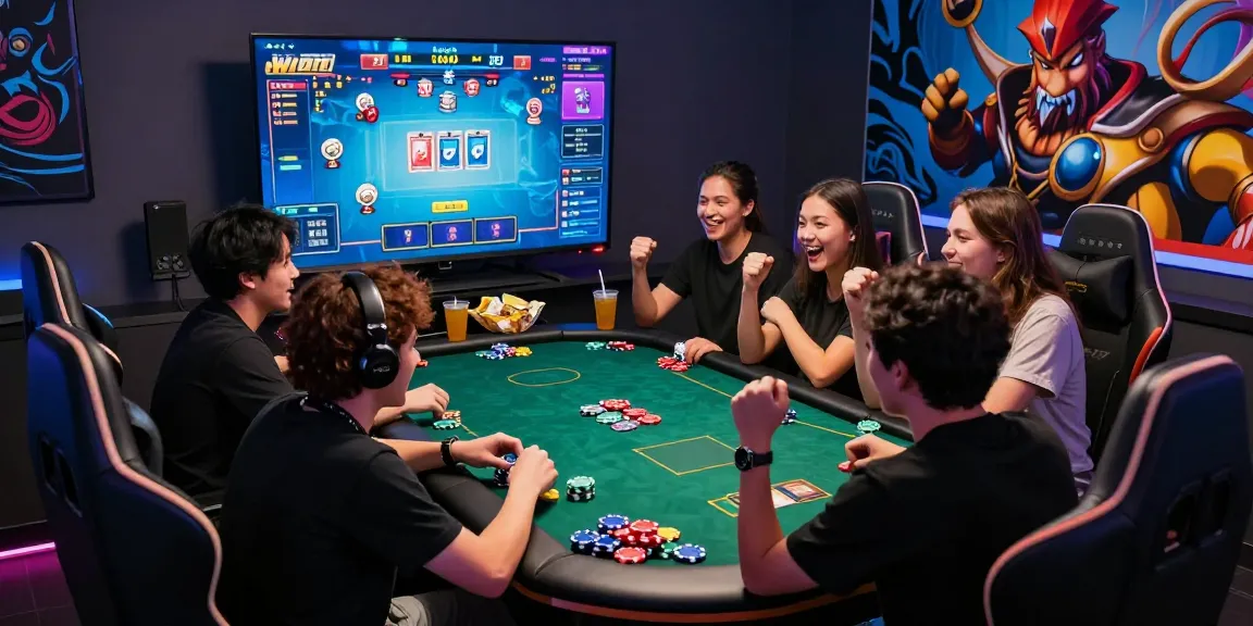 Exciting scene at gamebaidoithuong.is showcasing friends enjoying popular online card games in a vibrant gaming environment.
