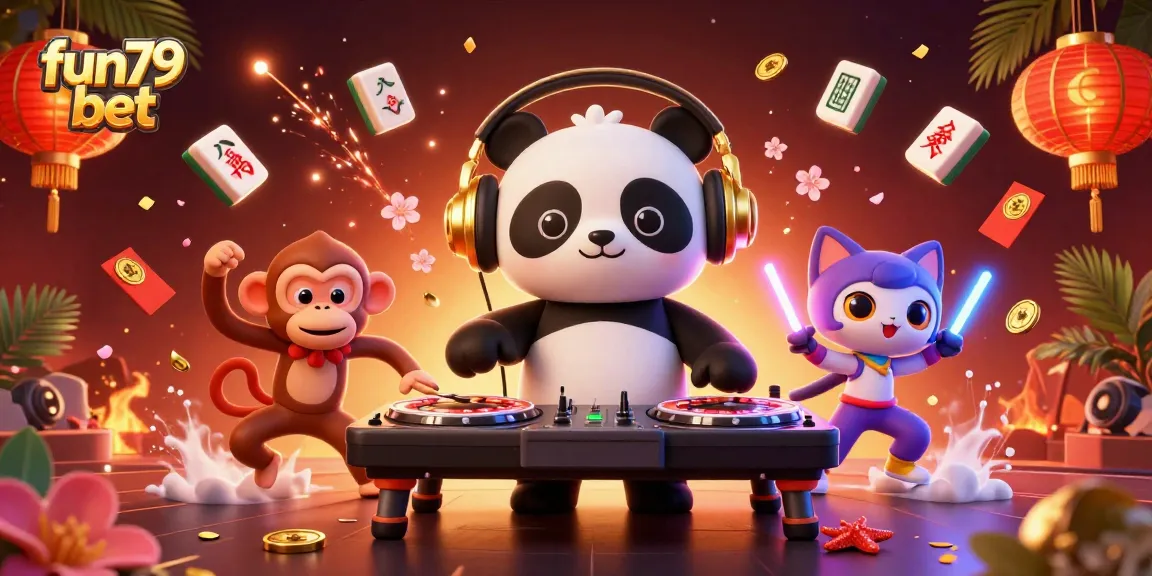 Experience fun79 bet with vibrant 3D characters and rich casino elements in an exciting illustration.