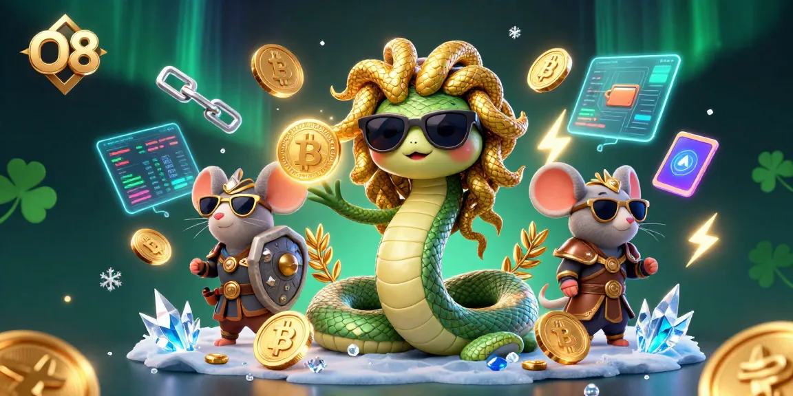 Win big with O8's vibrant 3D casino adventure showcasing friendly Medusa and game elements