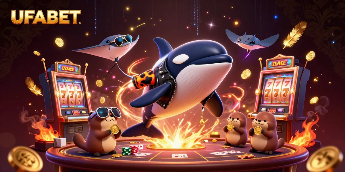 Engage in thrilling gaming at UFABET with dynamic characters and vibrant casino elements.