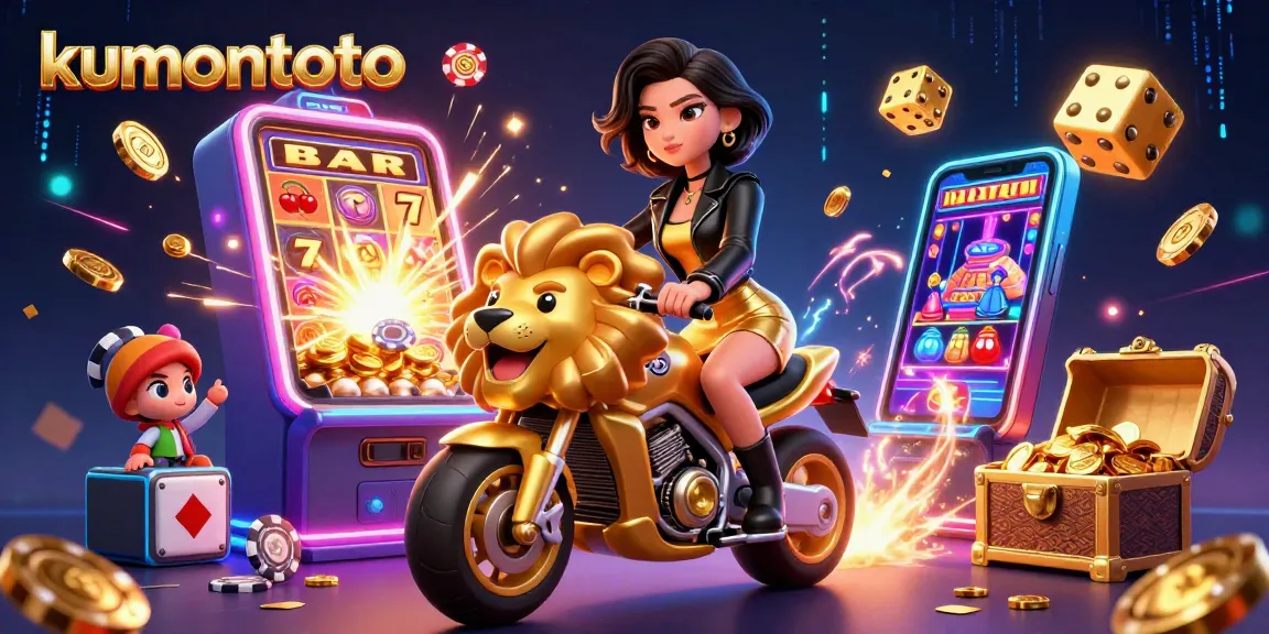 Experience gaming excitement with kumontoto featuring a glamorous Asian woman and dynamic casino elements.