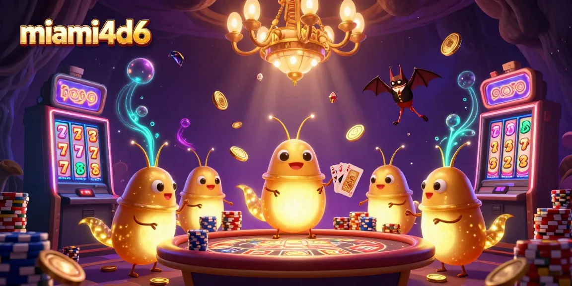 Engage with the miami4d6 online casino featuring vibrant cartoon glowworms illuminating a dynamic gaming scene.