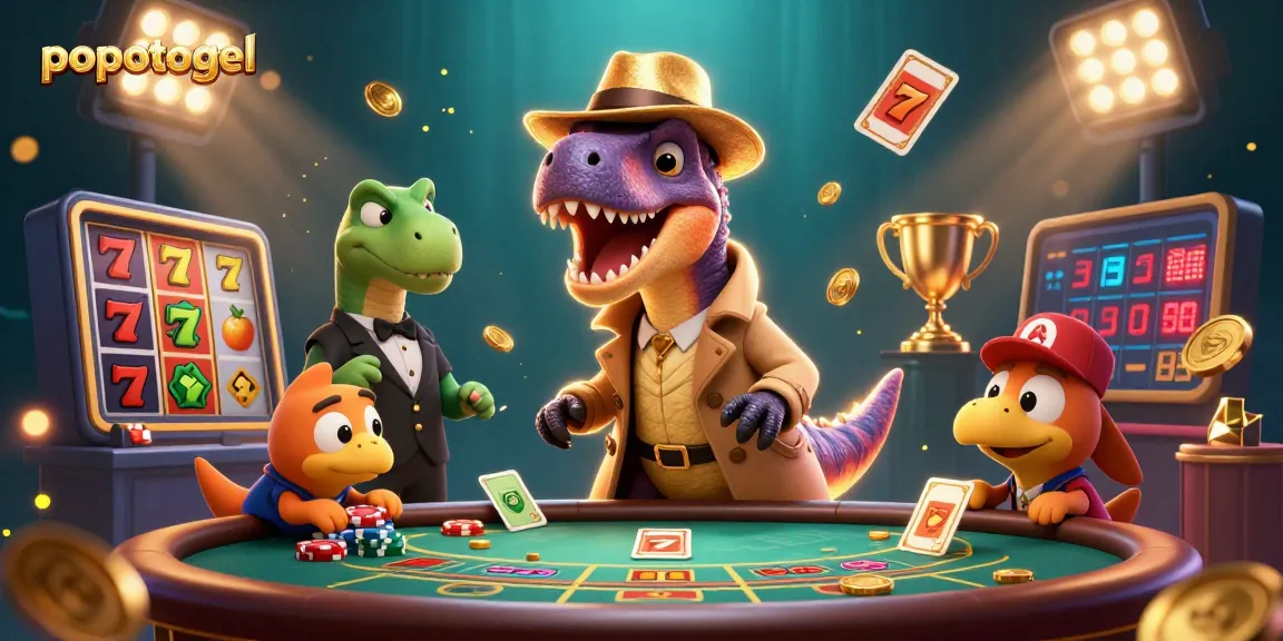 Experience popotogel's thrilling gaming world with lively 3D characters and dynamic casino elements.