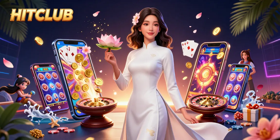 Hitclub offers exciting gameplay with a photorealistic Asian woman amidst rich casino elements.