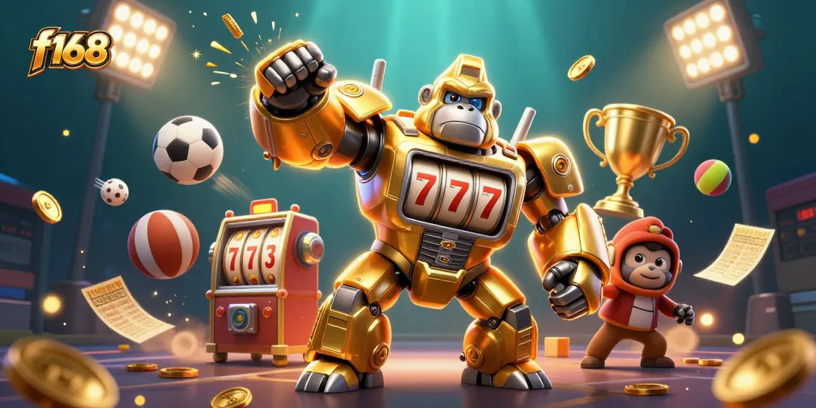 Experience excitement with f168's golden gorilla mech symbolizing thrilling casino adventures!
