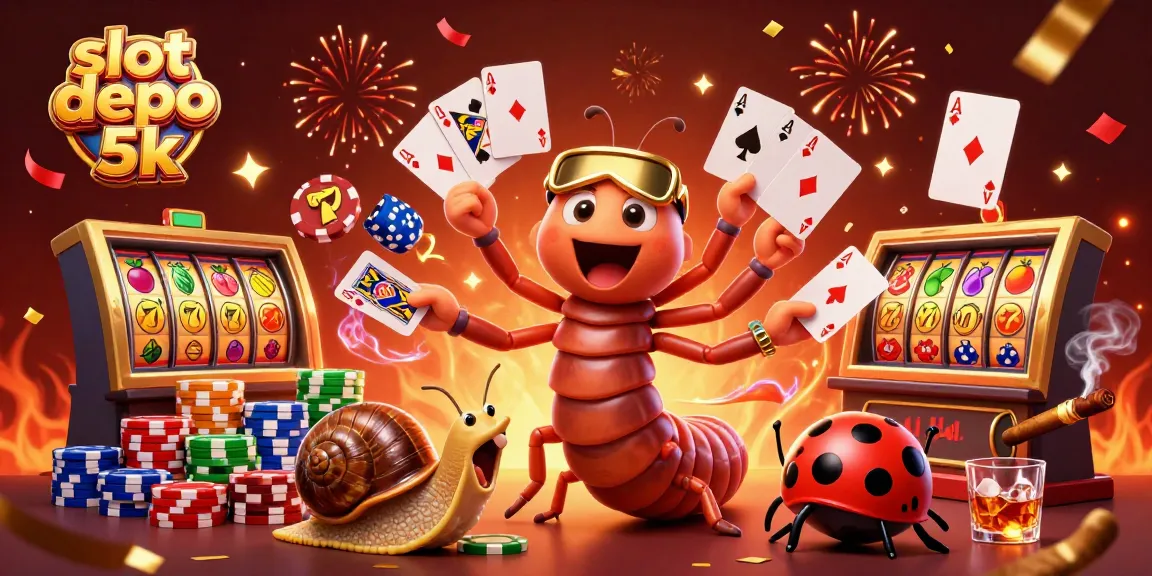 Slot depo 5k menghadirkan dealer kartun dan pemain yang bersenang-senang di kasino.