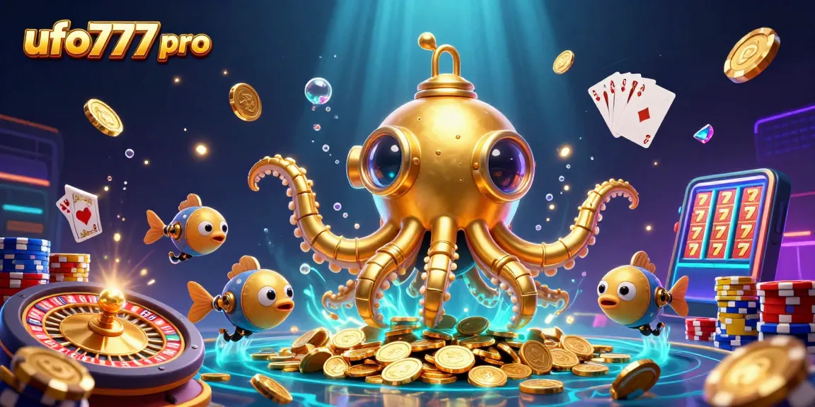Experience the excitement of ufo777 pro with a dynamic underwater casino illustration featuring golden treasures.