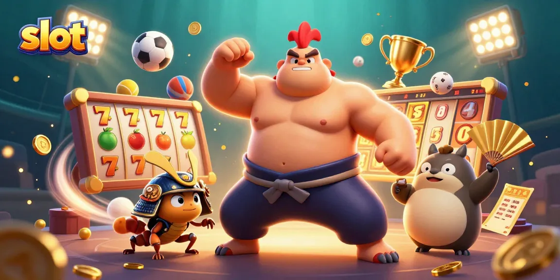 Slot bertema dengan pemain yang beraksi dan simbol beruntung, memperlihatkan dinamika permainan yang mendebarkan