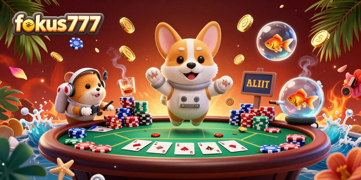 Experience thrilling gameplay with fokus777 in a dynamic space-themed casino scene featuring a corgi astronaut.