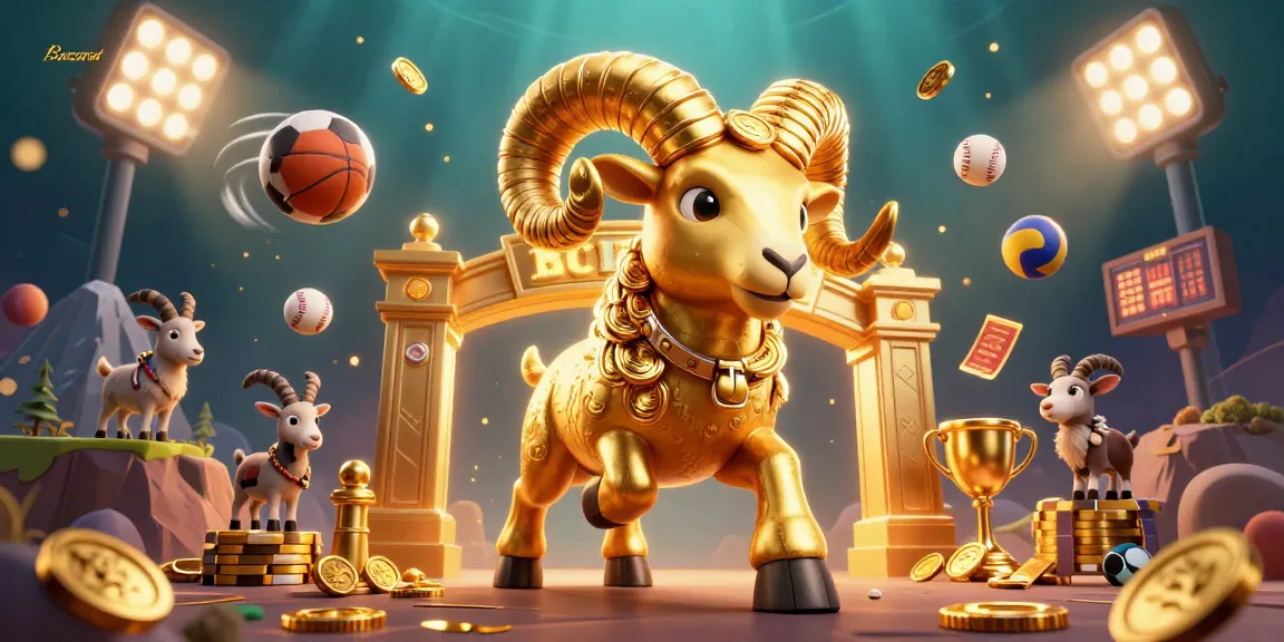 Baccarat game featuring a dynamic scene with a golden ram charging, sports elements, and vibrant casino atmosphere.