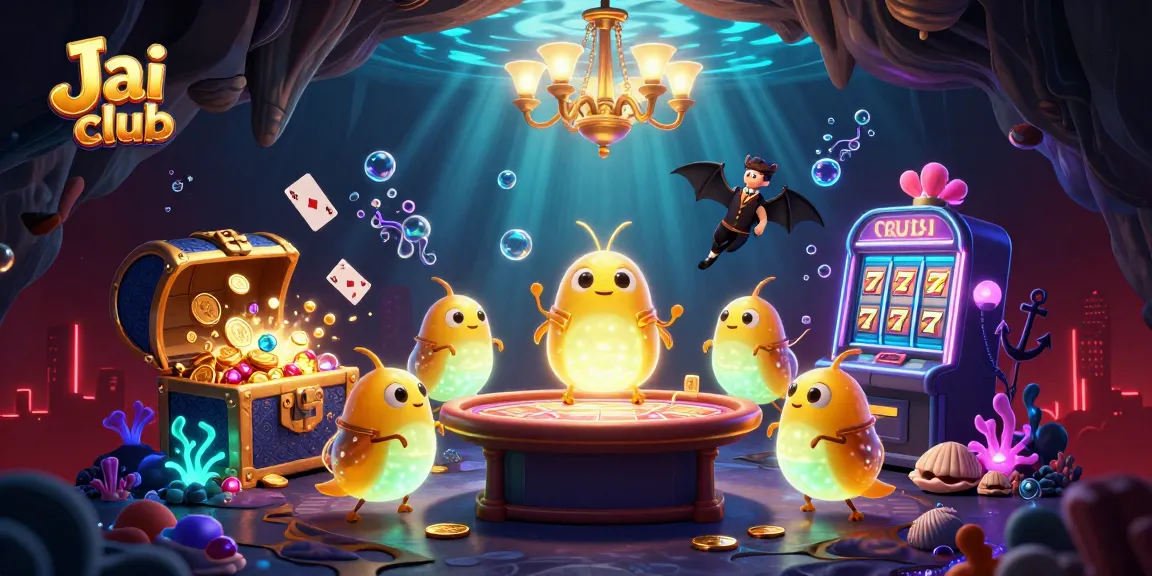 Engage with thrilling lottery games on Jai club, enjoying bioluminescent elements in a vibrant casino setting.